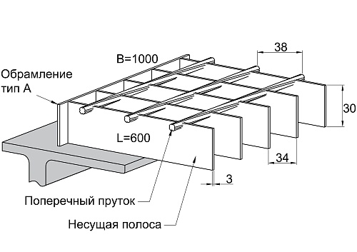 Сварной решетчатый настил SP 34х38/30х3 Zn 600/1000 мм